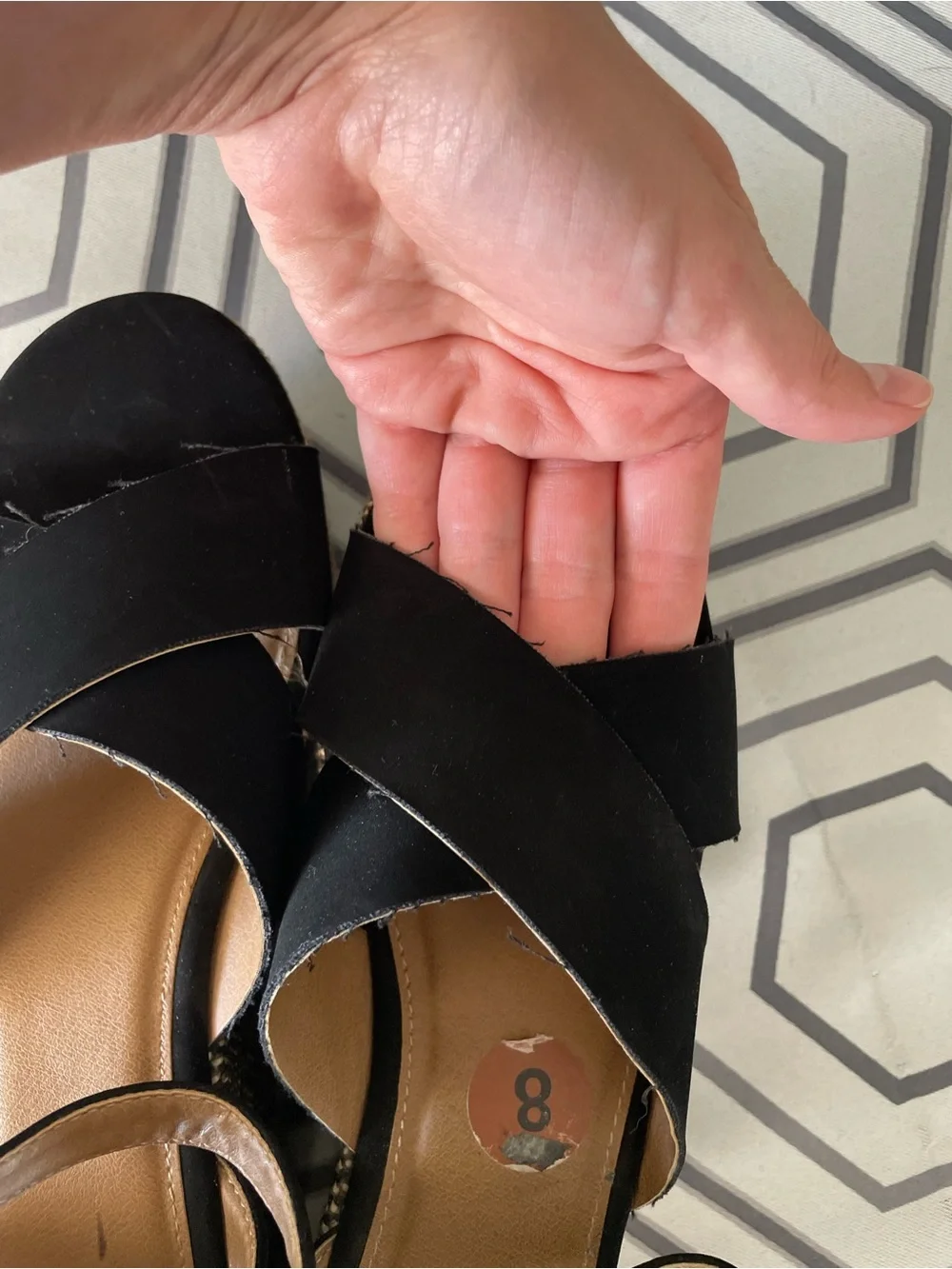 Report | Peppermint Crisscross Black Faux Suede Platform Wedge Sandal